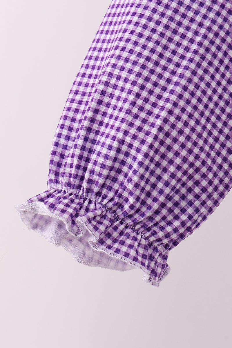 Ensemble pantalon à volants en vichy brodé tigre de la LSU violet premium