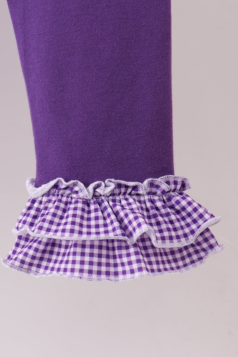 Ensemble pantalon à volants en vichy brodé tigre de la LSU violet premium