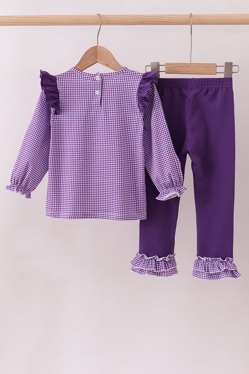 Ensemble pantalon à volants en vichy brodé tigre de la LSU violet premium