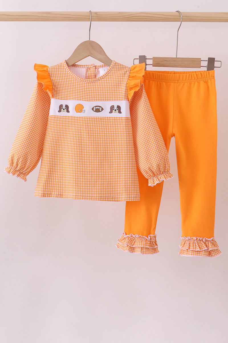 Ensemble pantalon à volants brodé chiot football orange du Tennessee de qualité supérieure