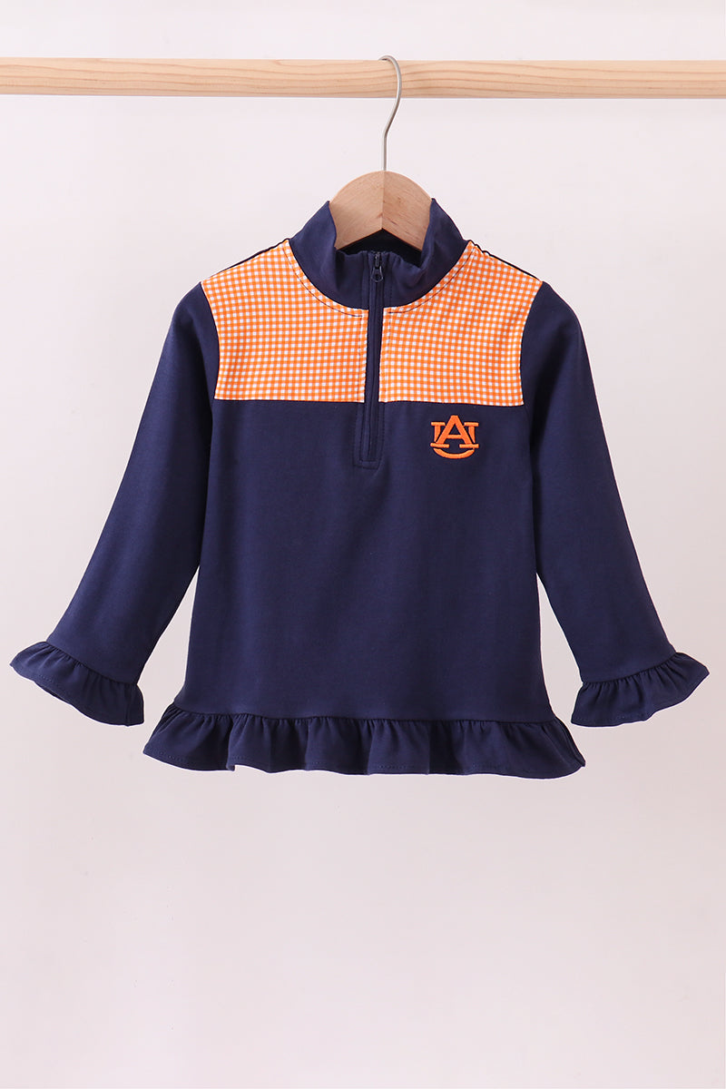 Haut à volants avec broderie Auburn bleu marine premium