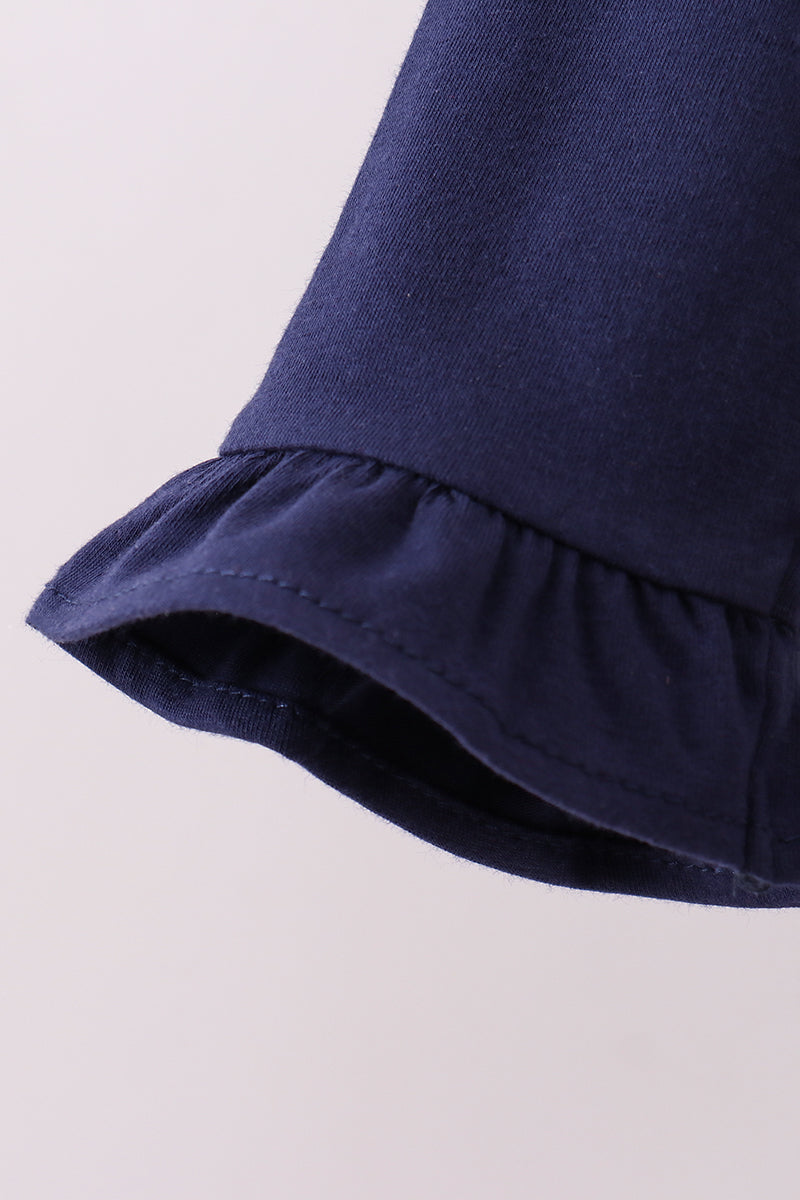 Haut à volants avec broderie Auburn bleu marine premium