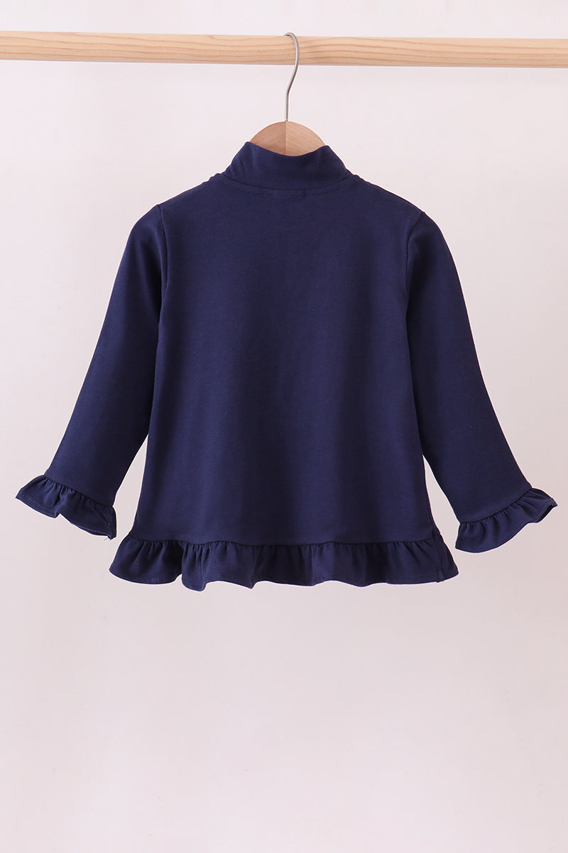 Haut à volants avec broderie Auburn bleu marine premium