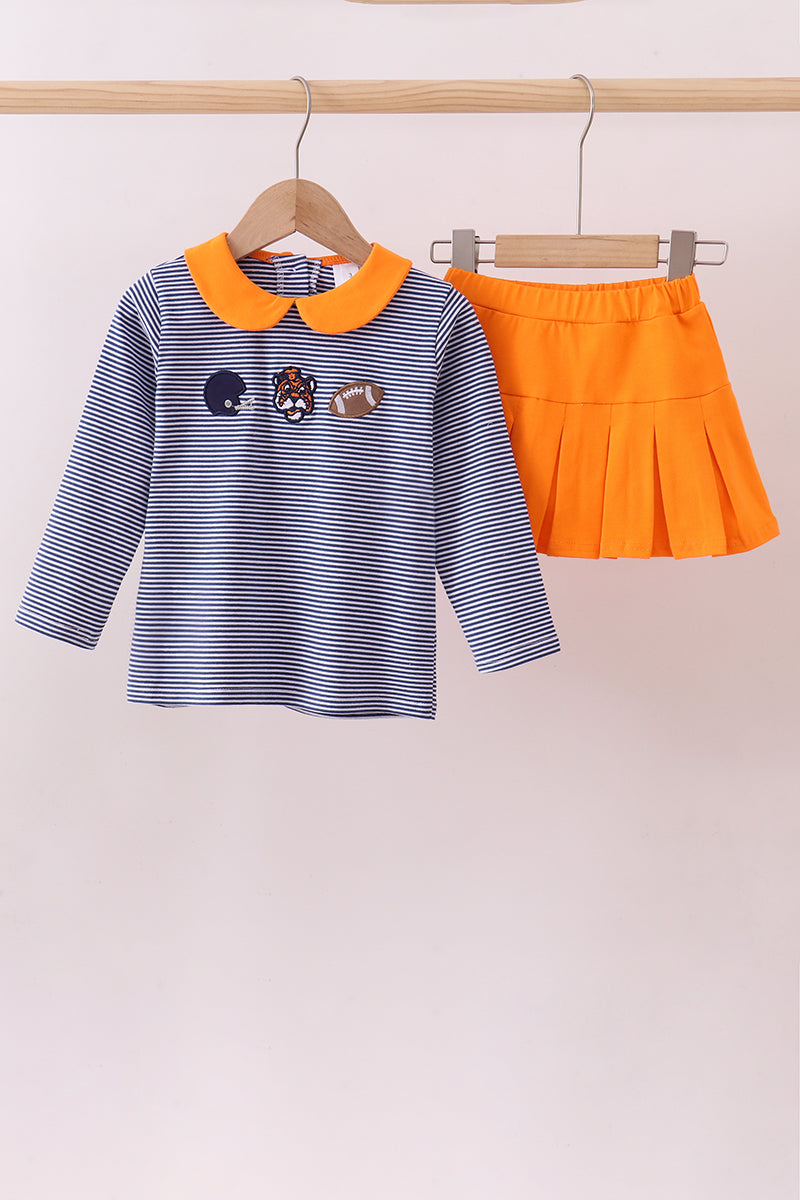 Ensemble skort de football brodé à rayures Clemson orange premium