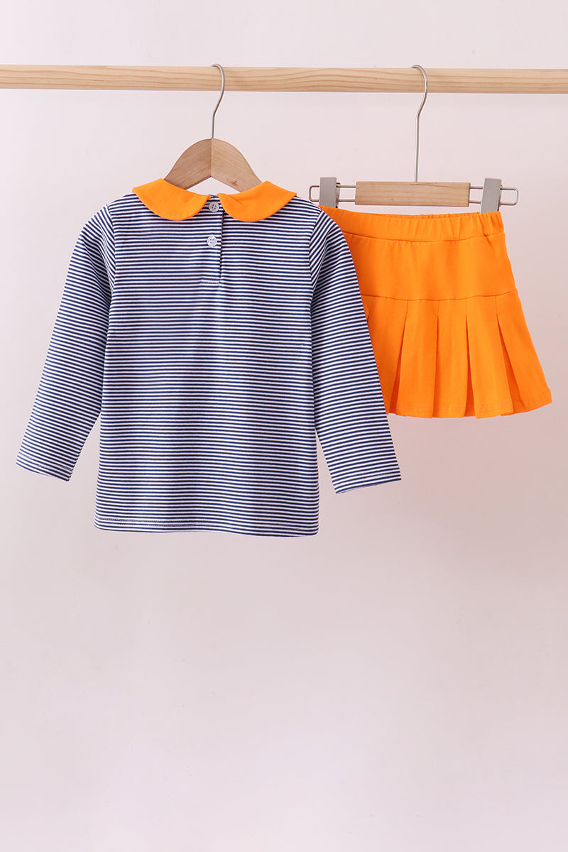 Ensemble skort de football brodé à rayures Clemson orange premium