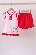 Ensemble short à volants rose avec nœud et rayures de baseball