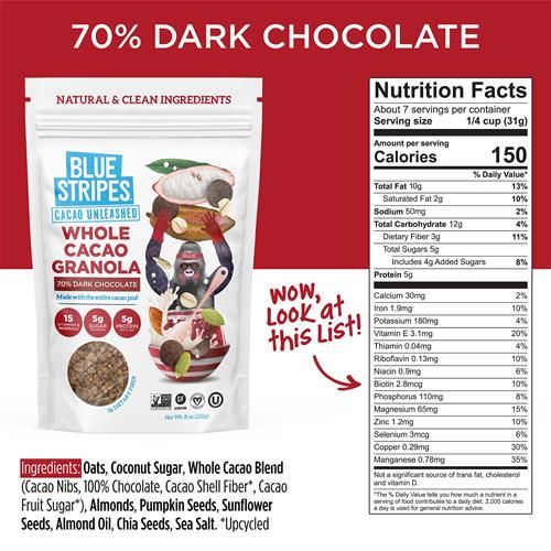Granola chocolat noir et cacao entier Blue Stripes, 227 g