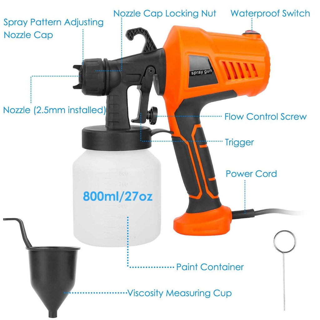 Pistolet à peinture électrique 700 W portable avec 3 modes de pulvérisation, 800 ml