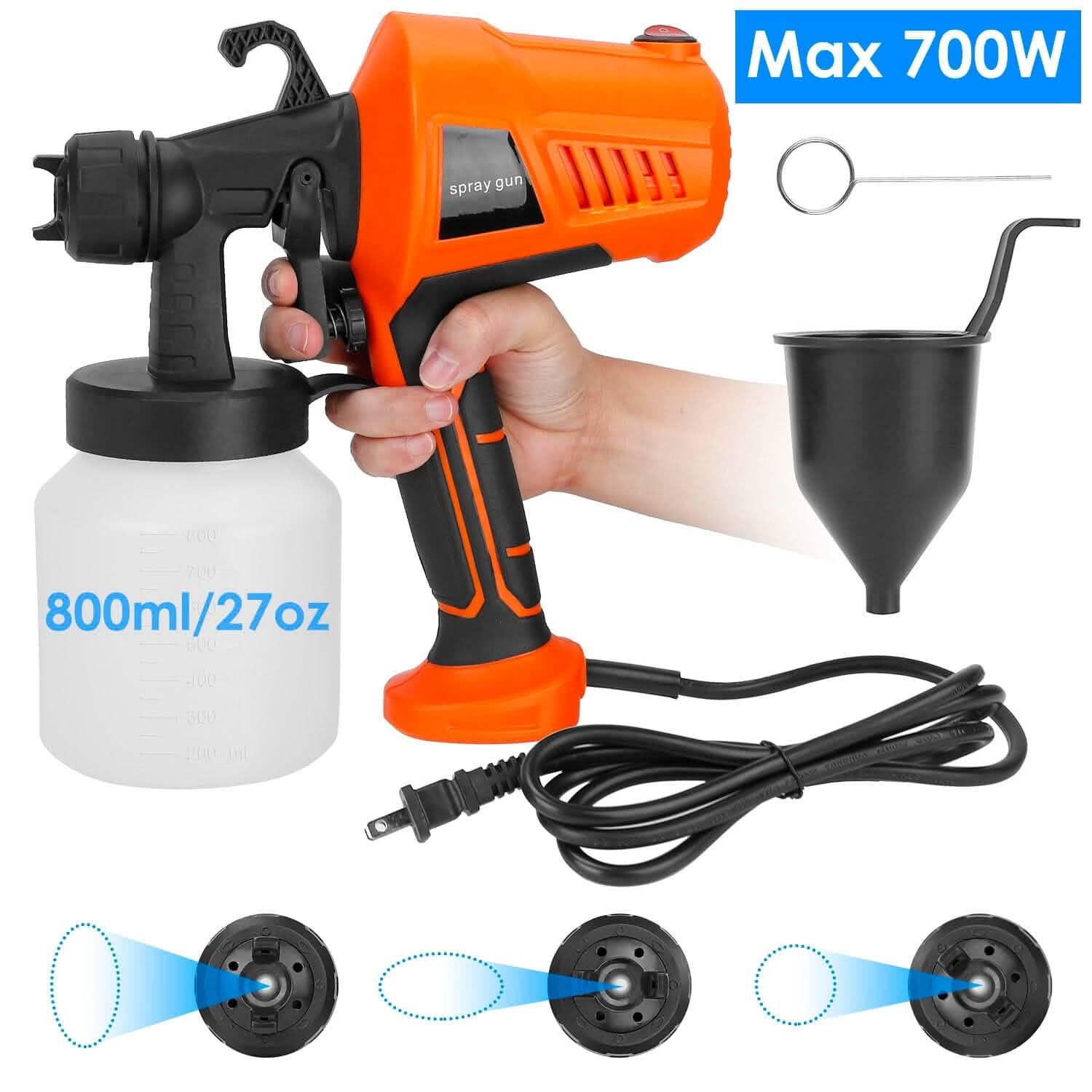 Pistolet à peinture électrique 700 W portable avec 3 modes de pulvérisation, 800 ml