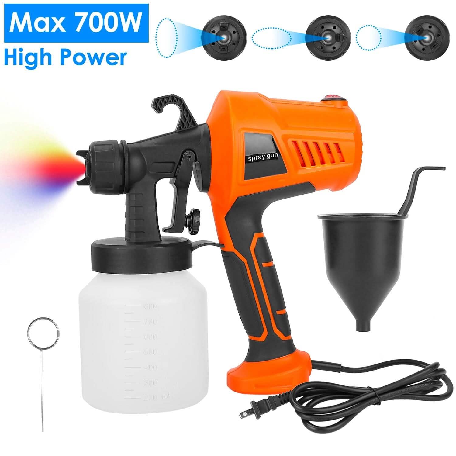 Pistolet à peinture électrique 700 W portable avec 3 modes de pulvérisation, 800 ml