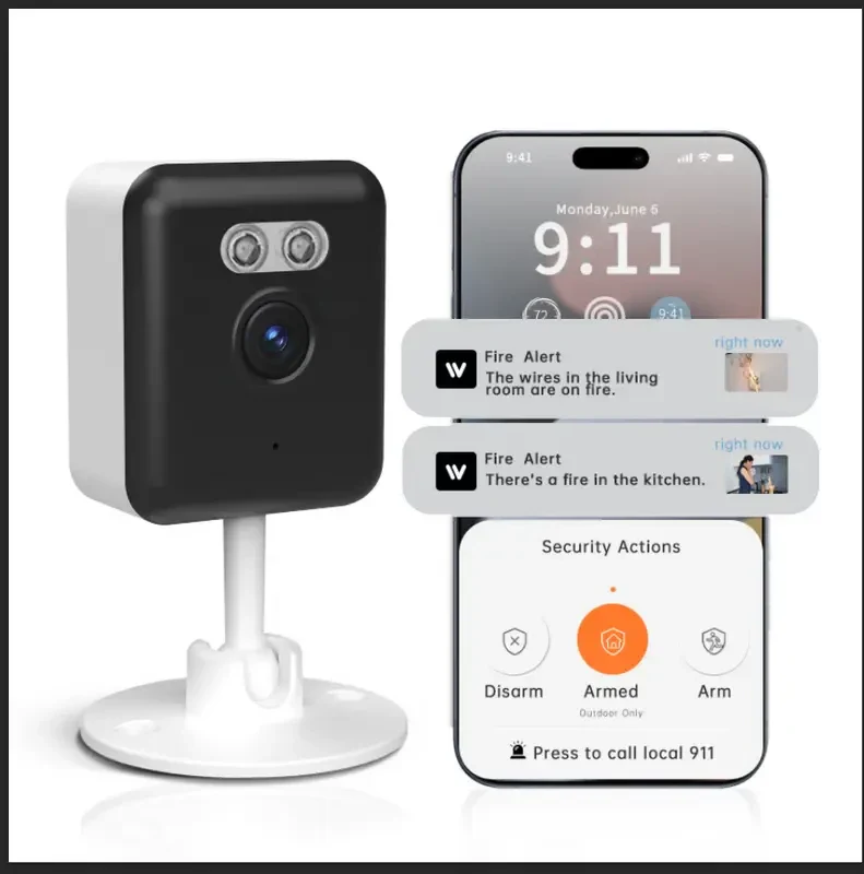 Caméra de sécurité intelligente 3MP – Vision nocturne, audio bidirectionnel, détection de mouvement, compatible Alexa