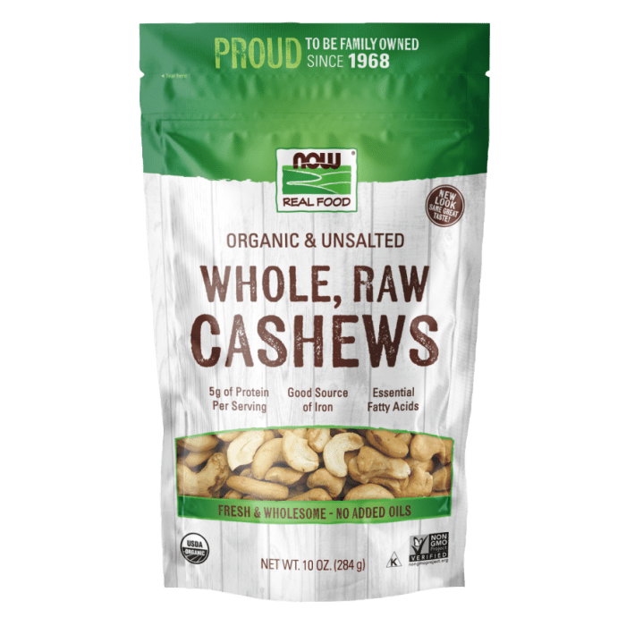 Noix de cajou bio entières crues non salées Now Real Food 10oz - 7066