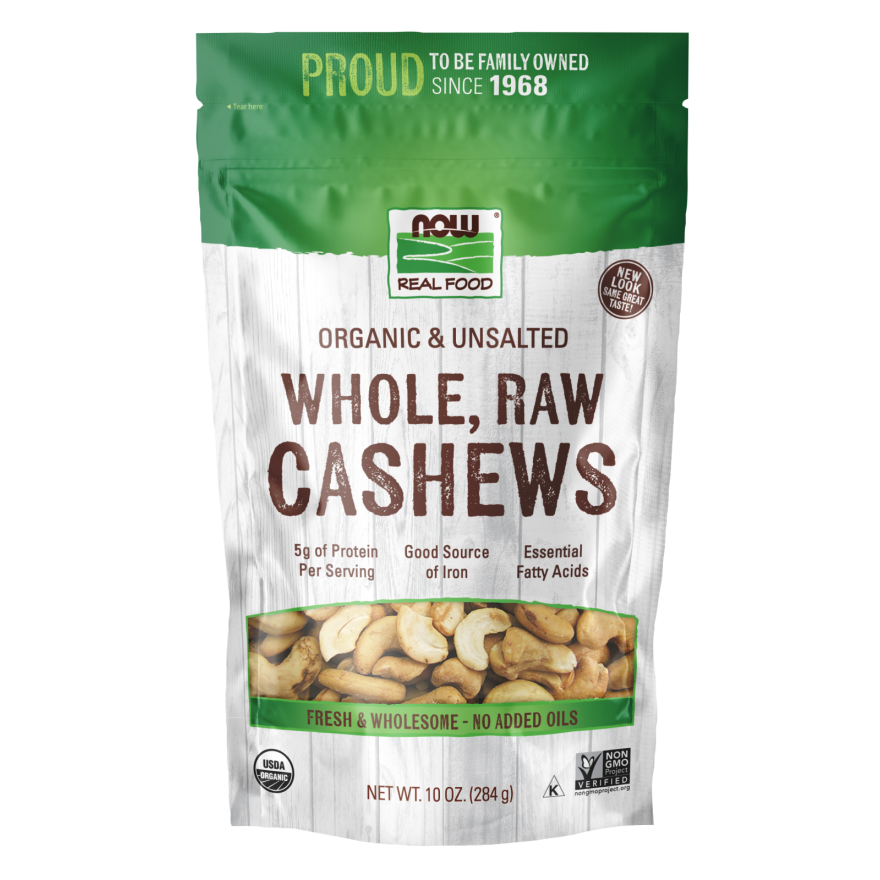 Noix de cajou bio entières crues non salées Now Real Food 10oz - 7066