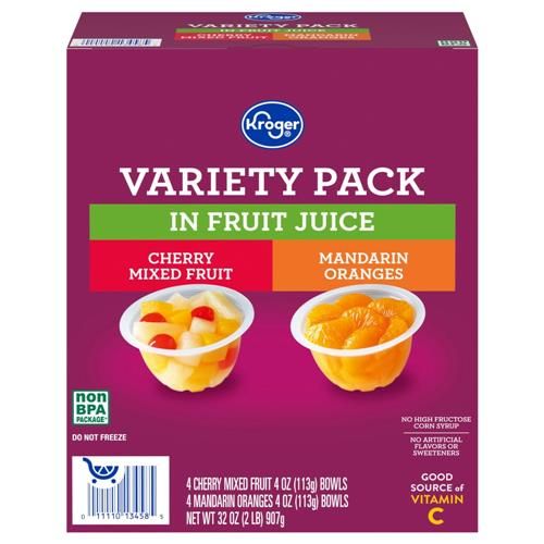 Gobelets de fruits Kroger, emballage varié de deux saveurs, 8 paquets / 113 g