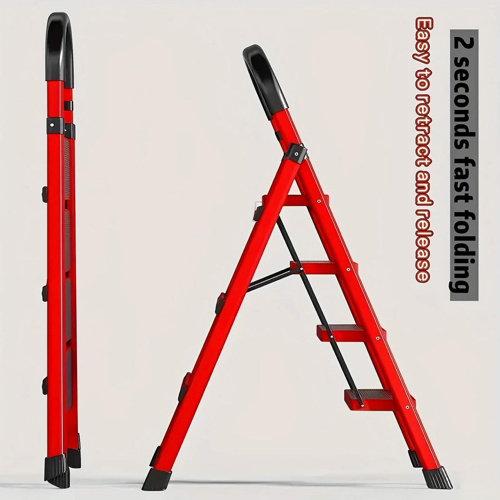 Escabeau pliant à 3/4 marches – Escabeau portable en acier, antidérapant