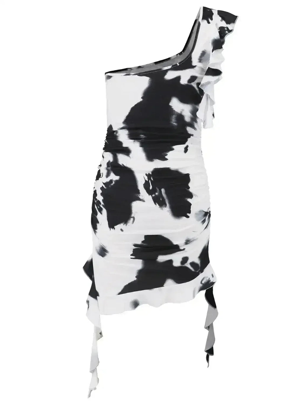 Mini-robe tie-dye à volants et à épaule unique