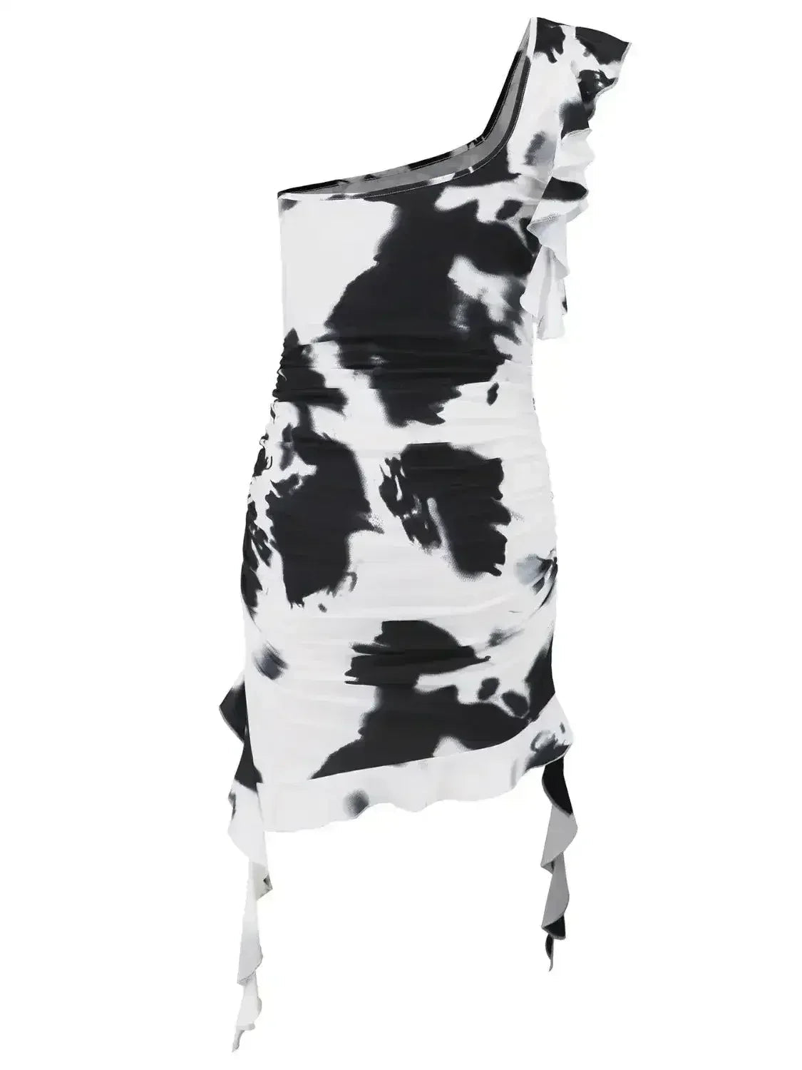 Mini-robe tie-dye à volants et à épaule unique