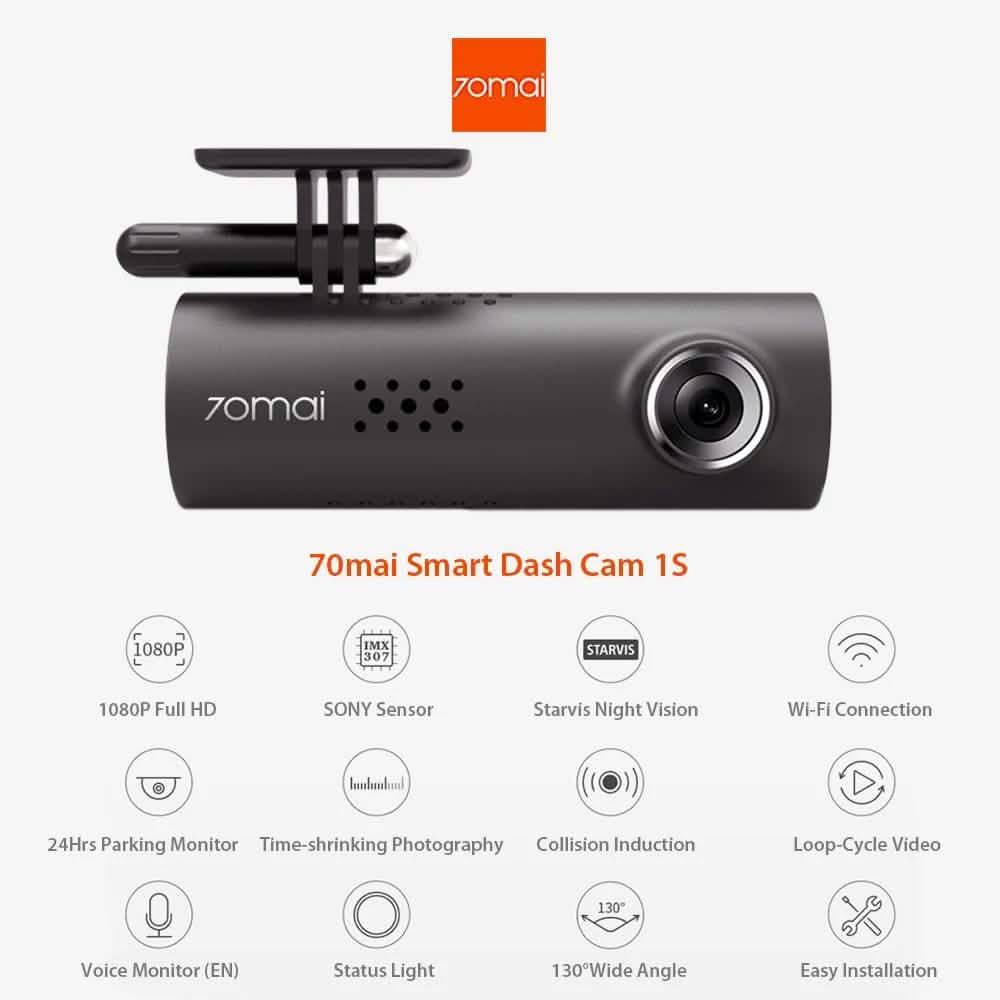 70mai Smart Dash Cam - 1S Enregistreur vidéo de voiture 1080P HD Vision nocturne Commande vocale