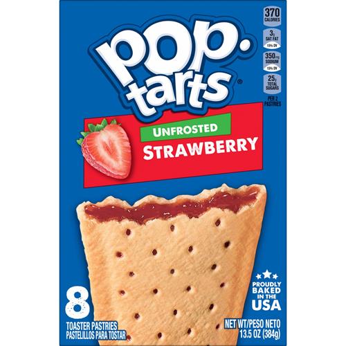 Pop-Tarts Pâtisseries à toaster, aliments pour le petit-déjeuner, goûters pour enfants, fraise non glacée, boîte de 382g (8 Pop-Tarts)