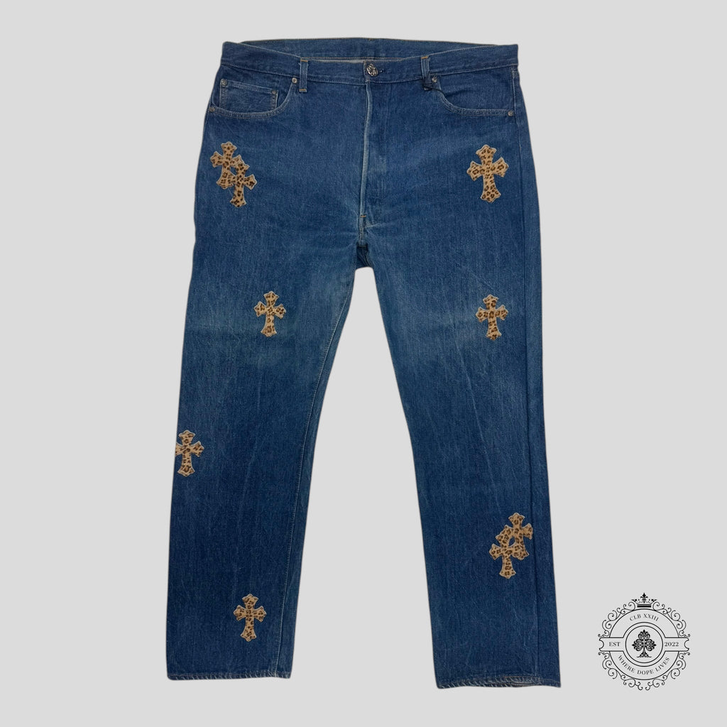 Jean Chrome Hearts Levis à patchs croix