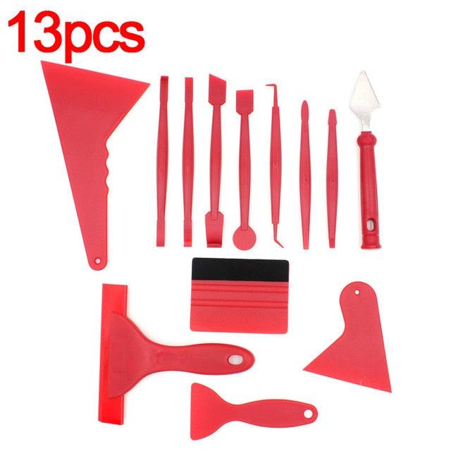 7/13pcs Outils d'Emballage de Film Vinyle de Voiture Kit Raclette de Film Autocollant de Voiture Kit de Raclette en Feutre de Voiture Couteau Décalque Plaste Accessoires