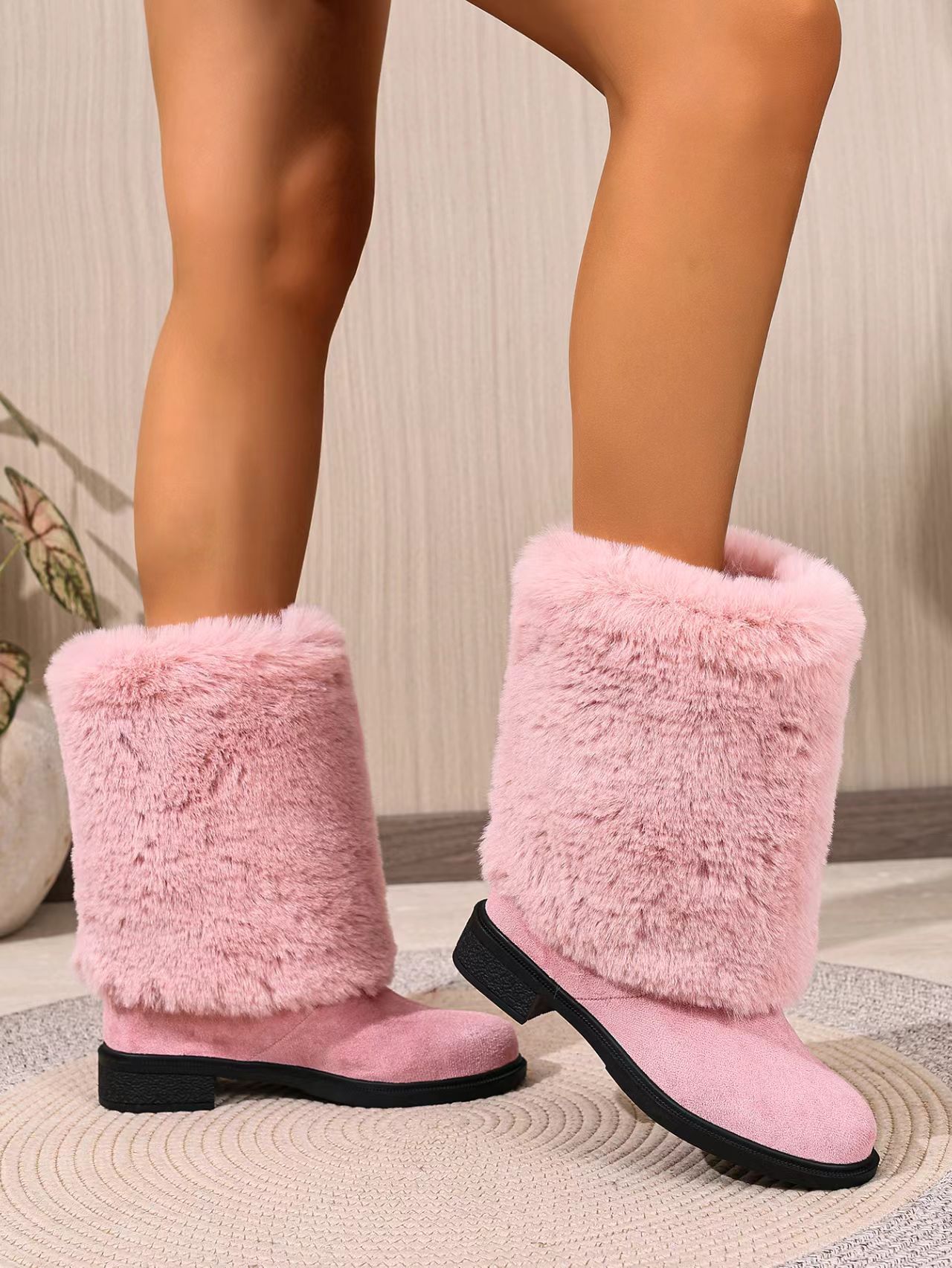 Bottes de neige à talon épais pour femme – Bottines chaudes d'hiver antidérapantes