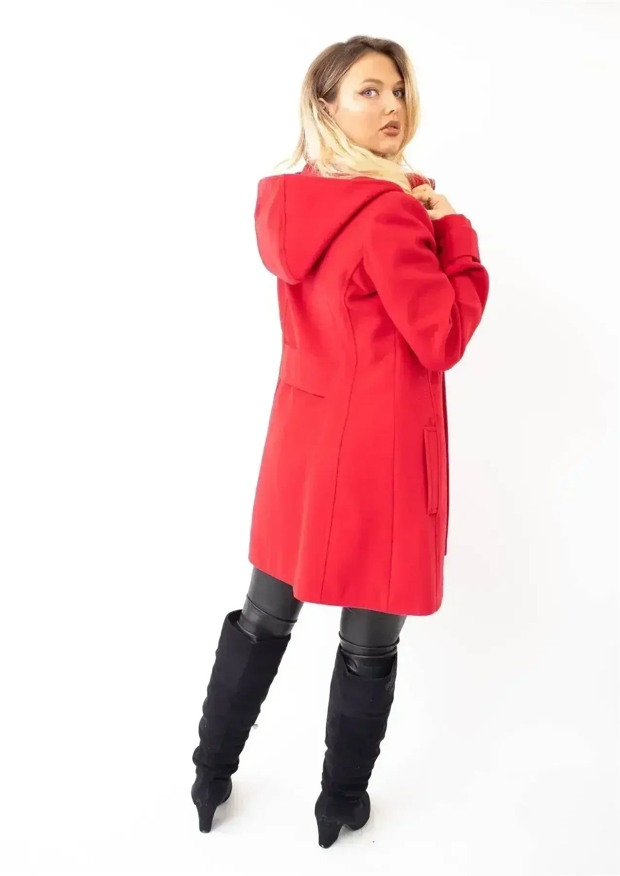 Manteau à capuche croisé double face en laine
