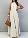 Robe longue sans manches et fluide en crêpe de soie glacée pour femme