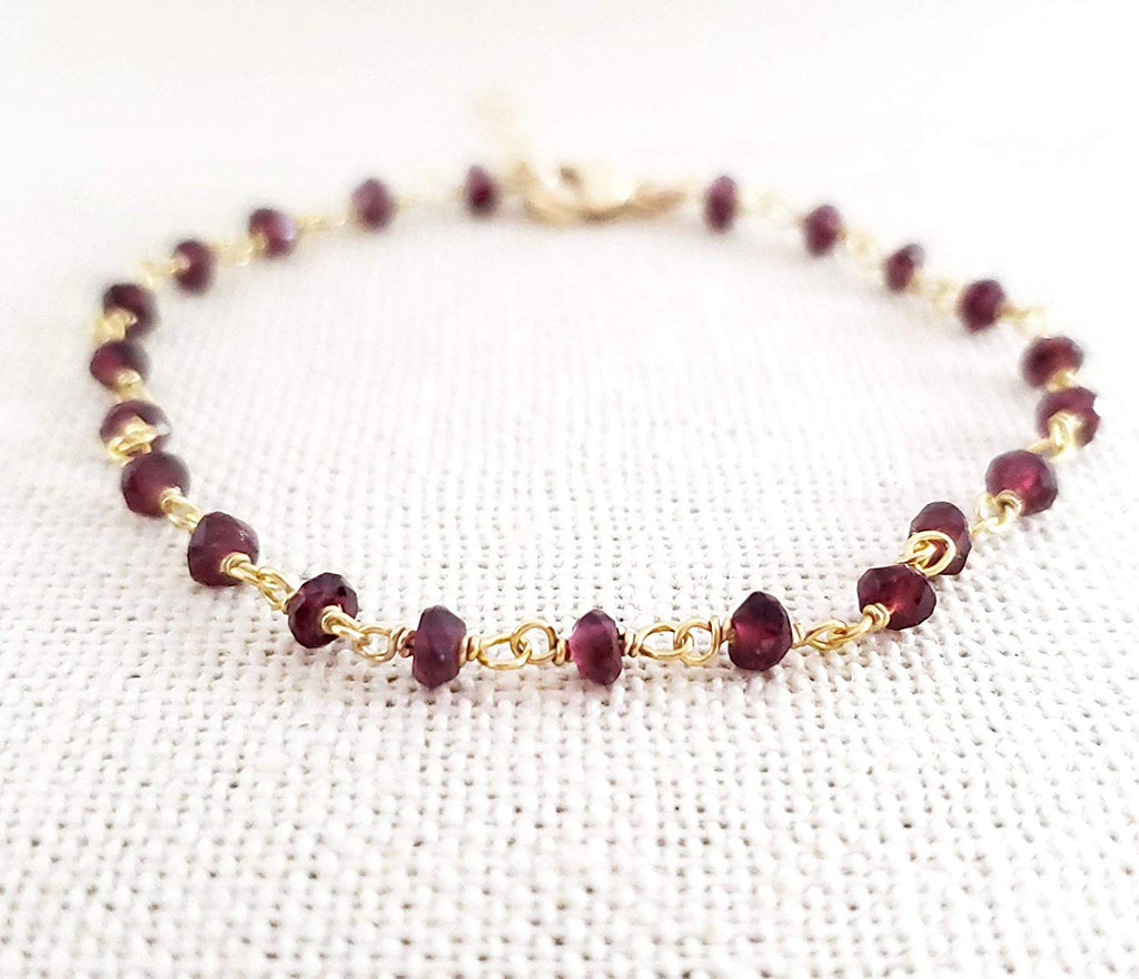 Bracelet en grenat rempli d'or 14 carats