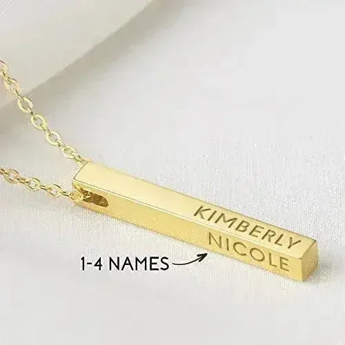 Collier de Maman Personnalisé, Collier Barre 4 Faces, Collier Prénoms des Enfants