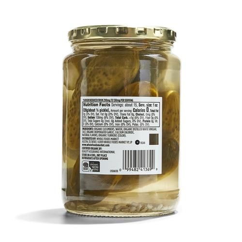Whole Foods Market, Cornichons Casher Aneth Biologiques, Teneur Réduite en Sodium, 680 g