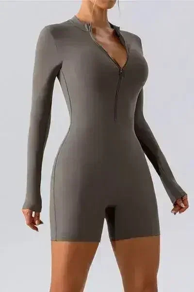 Combinaison-short active à manches longues et demi-zip