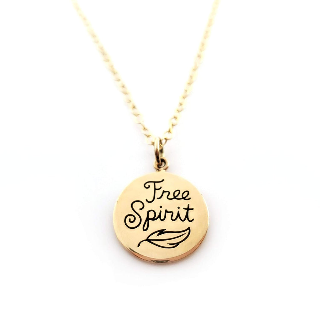 Collier pendentif breloque esprit libre – Collier délicat en or 14 carats avec pendentif disque en or