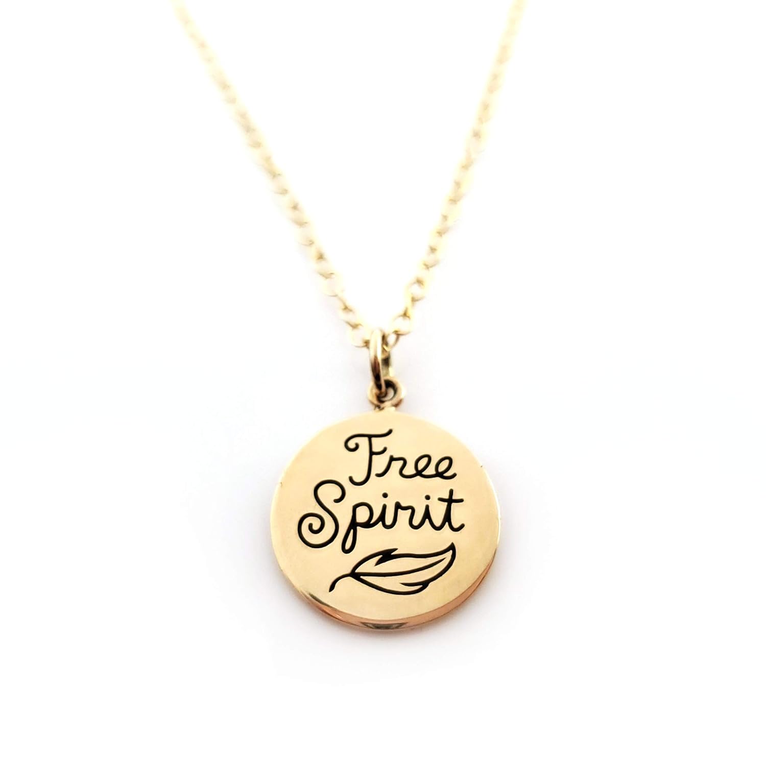 Collier pendentif breloque esprit libre – Collier délicat en or 14 carats avec pendentif disque en or