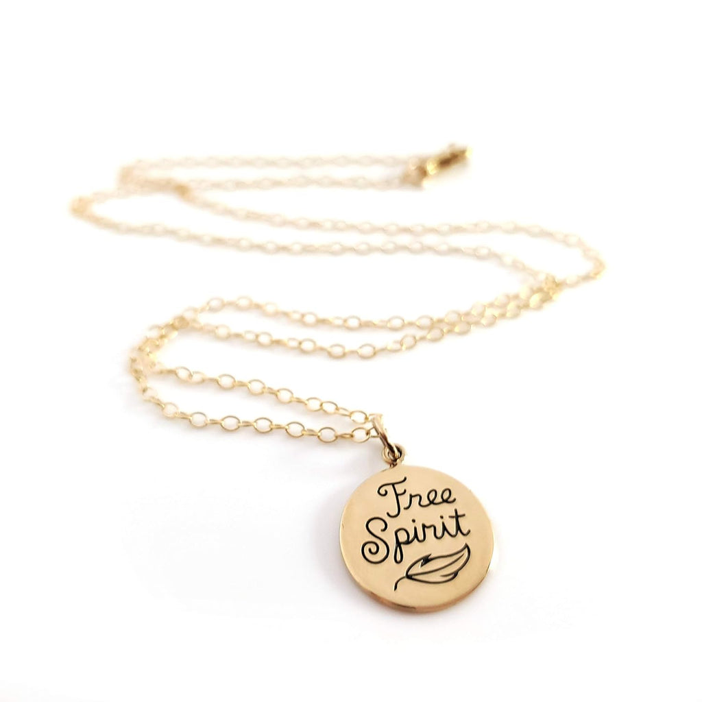 Collier pendentif breloque esprit libre – Collier délicat en or 14 carats avec pendentif disque en or