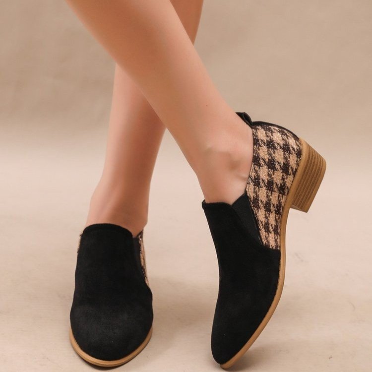 Talons compensés rétro bicolores pour femmes – Chaussures habillées à bout rond et talon moyen
