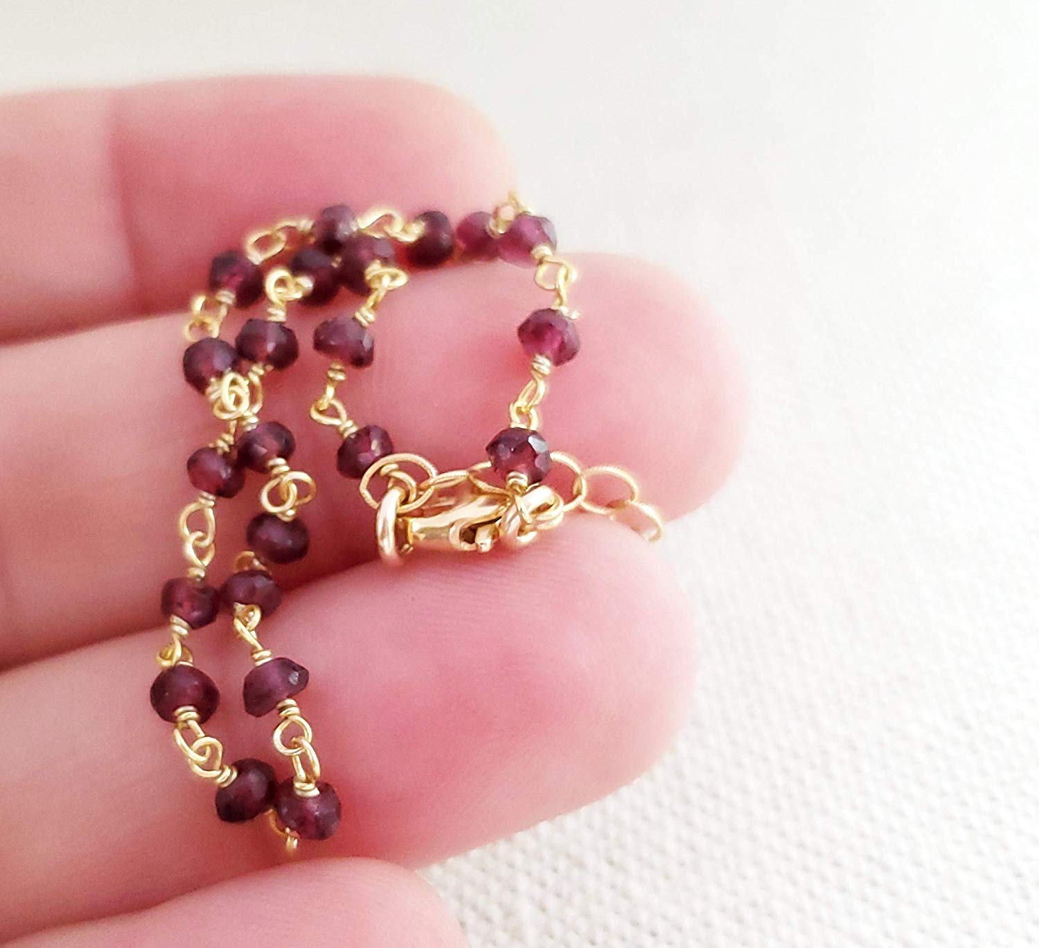 Bracelet en grenat rempli d'or 14 carats