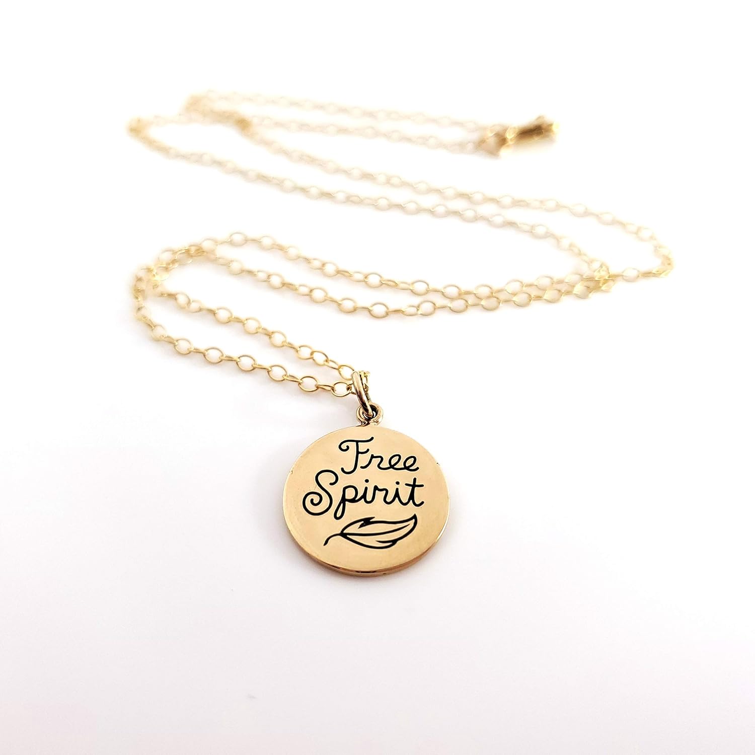 Collier pendentif breloque esprit libre – Collier délicat en or 14 carats avec pendentif disque en or