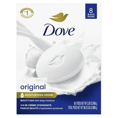 Dove Pain de Toilette Original Lot de 8 Pour une Peau Douce et Lisse, Avec 1/4 de Crème Hydratante 106 g