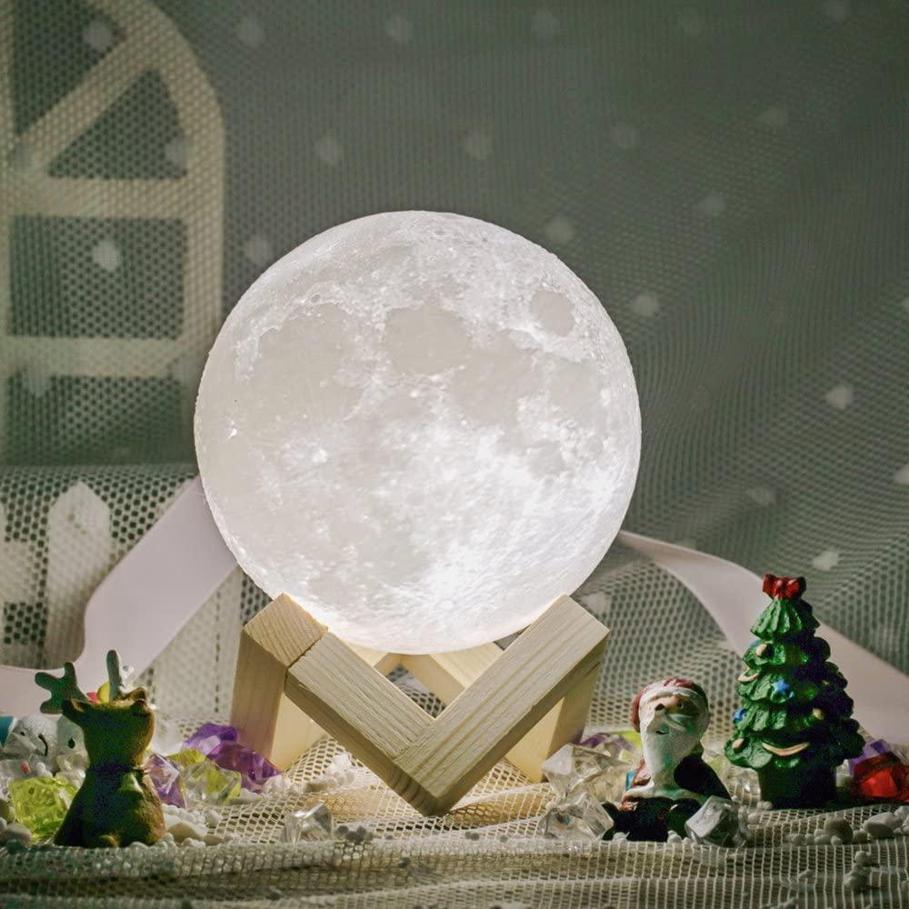 Lampe Lune Veilleuse pour Enfants Cadeau pour Femmes Chargement USB et Contrôle Tactile Luminosité Lampe Lunaire Imprimée en 3D Blanc Chaud et Froid