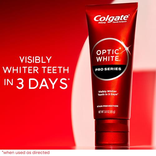 Dentifrice blanchissant Colgate Optic White Pro Series avec 5 % de peroxyde d'hydrogène, prévention des taches, tube de 85 g, paquet de 2