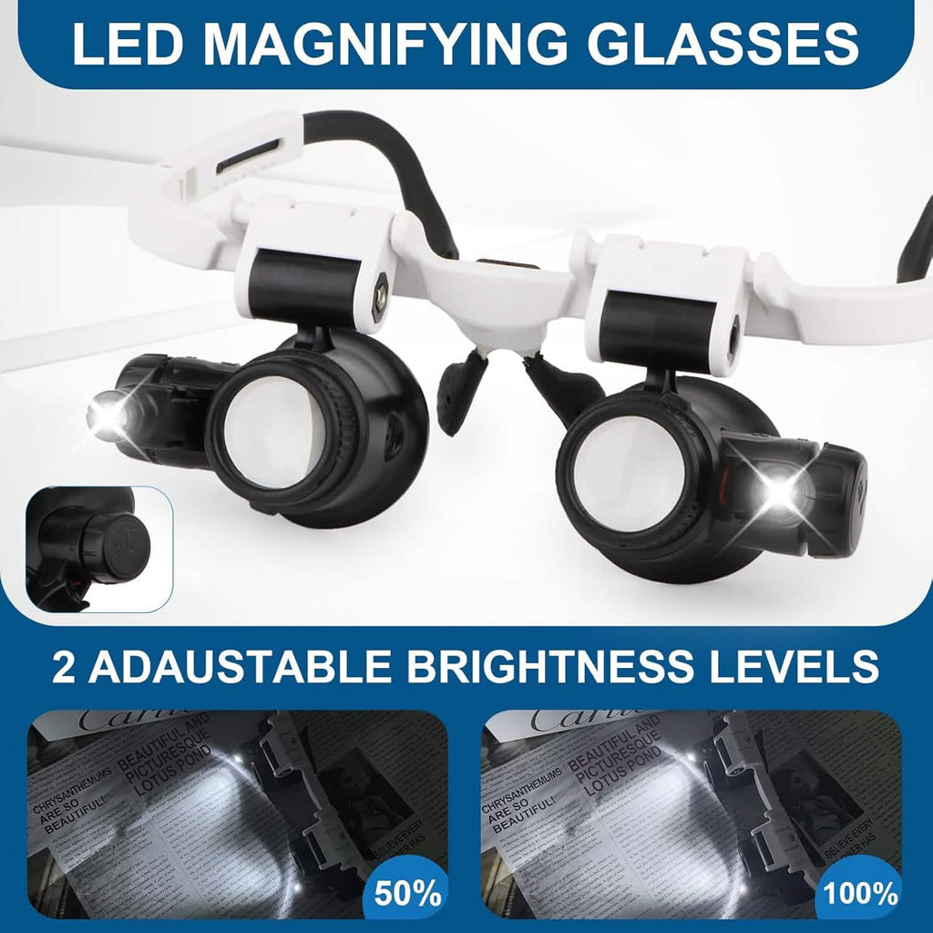 Loupe frontale à 2 LED – 8x/15x/23x avec éclairage de réparation