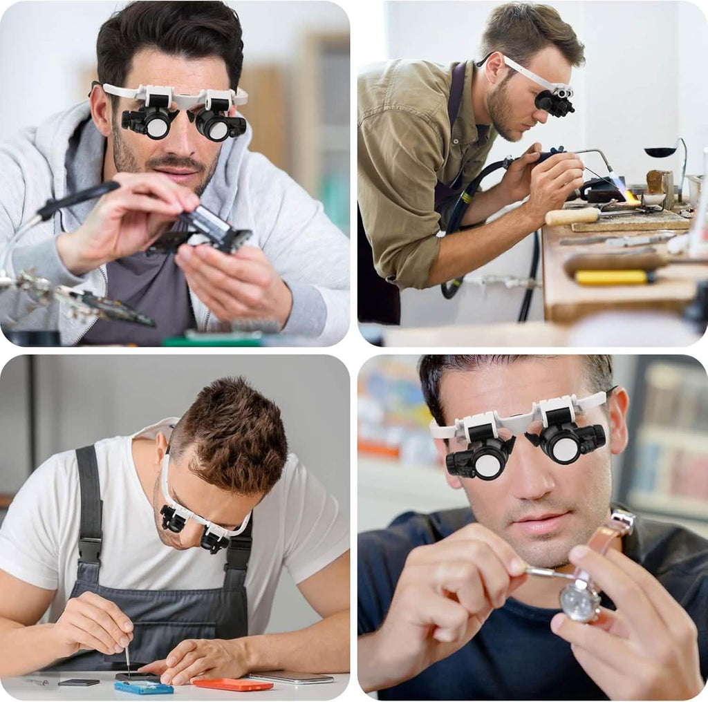 Loupe frontale à 2 LED – 8x/15x/23x avec éclairage de réparation