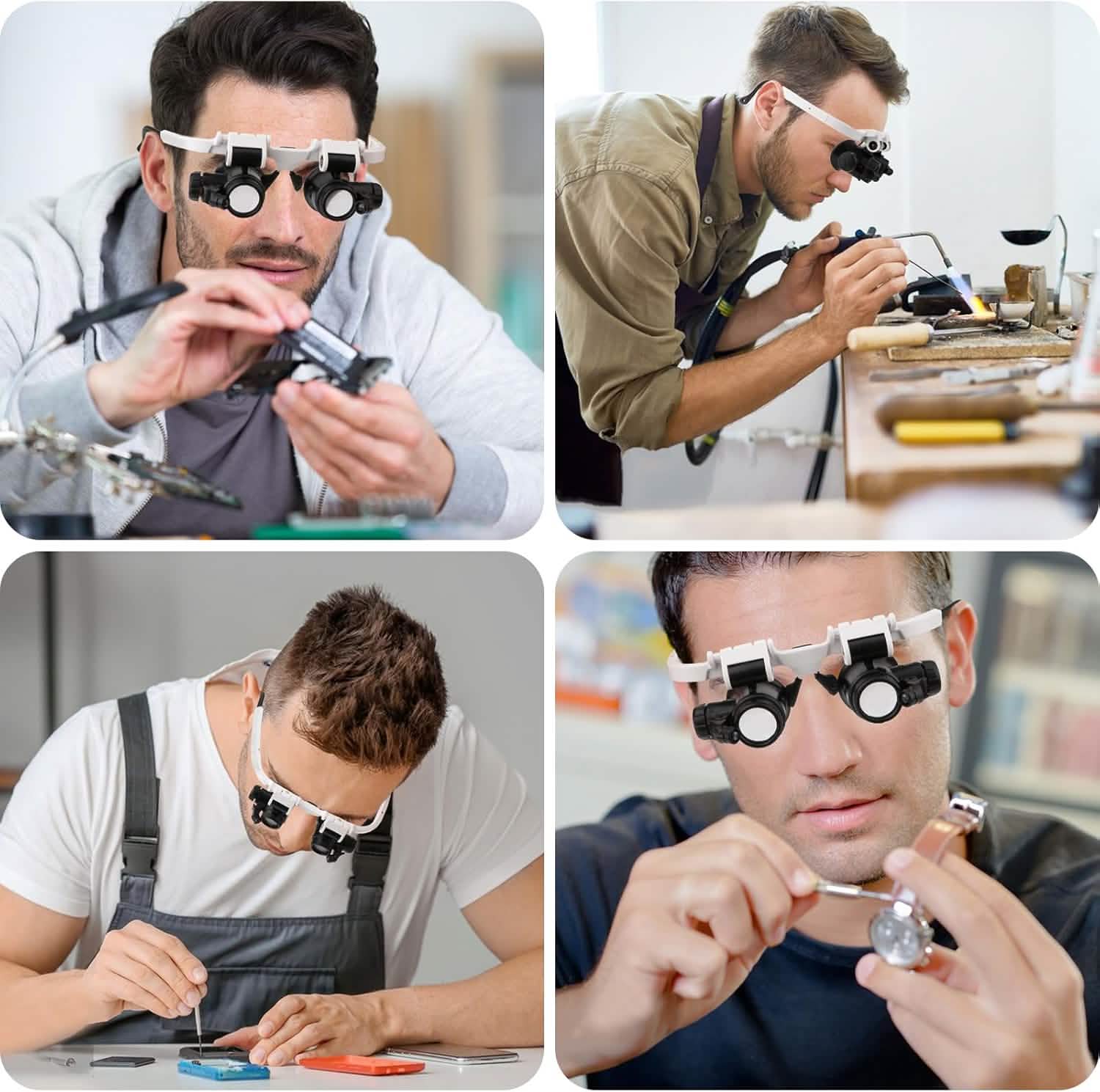 Loupe frontale à 2 LED – 8x/15x/23x avec éclairage de réparation