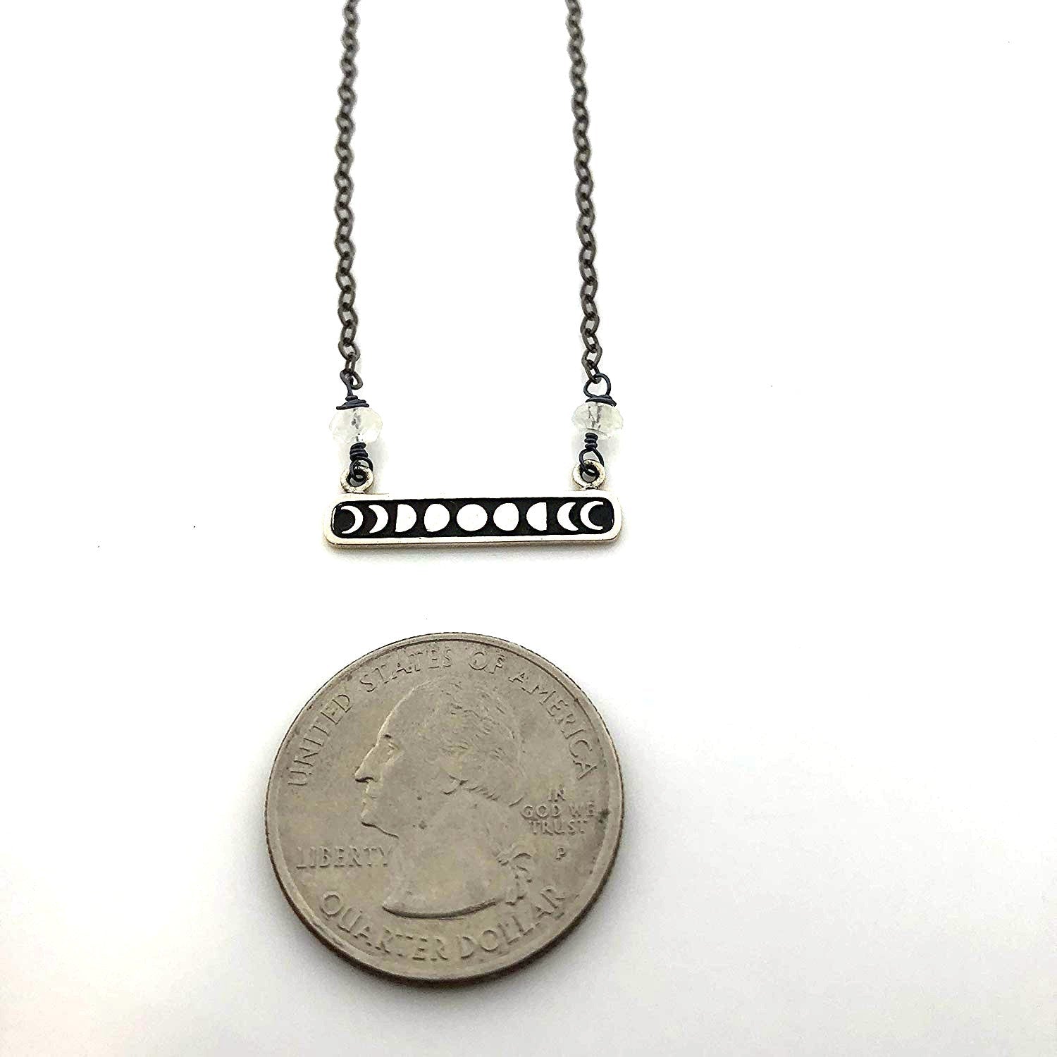 Breloque Céleste Phase Lunaire - Collier en Argent Sterling Oxydé - Cadeau pour Elle