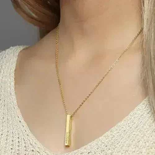Collier de Maman Personnalisé, Collier Barre 4 Faces, Collier Prénoms des Enfants