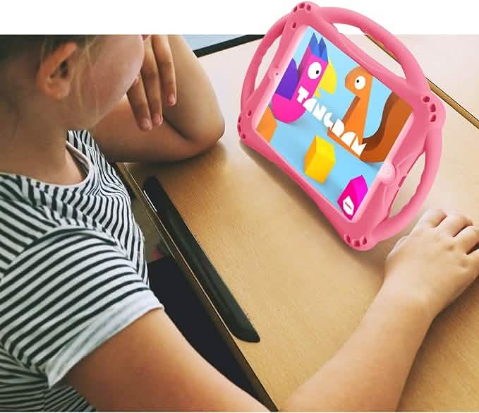Étui pour enfants pour iPad Mini 5 4 3 2 1, en silicone, antichoc et avec support-poignée intégré (boîte ouverte)