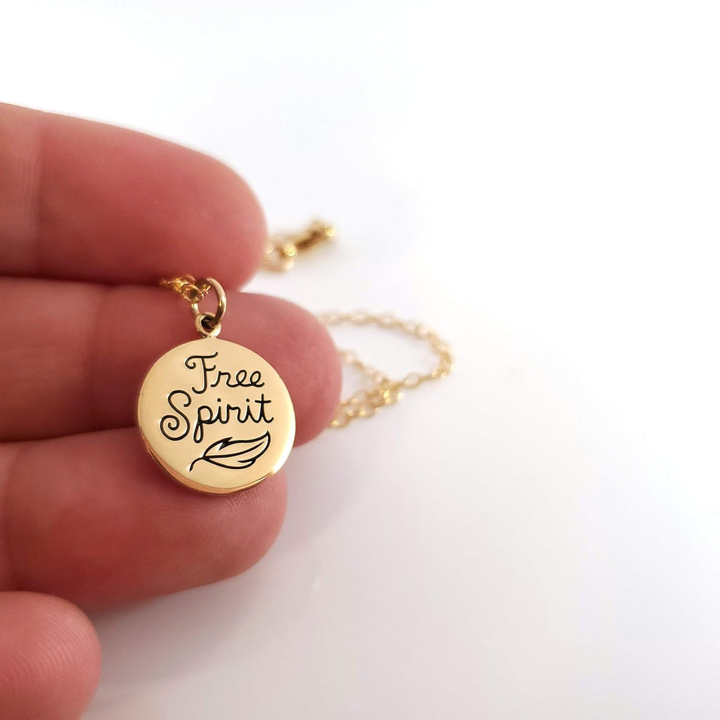 Collier pendentif breloque esprit libre – Collier délicat en or 14 carats avec pendentif disque en or