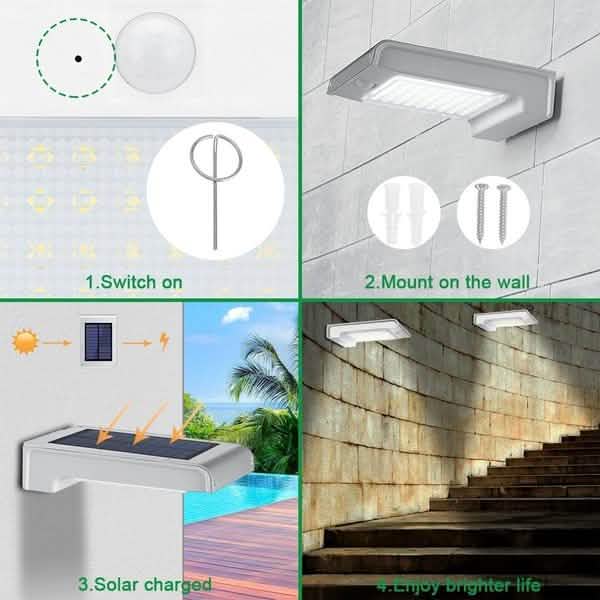 72 Lampes solaires à détecteur de mouvement LED Lumière murale solaire