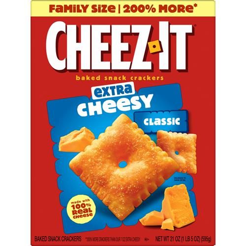 Cheez-It Craquelins au fromage, Craquelins de collation cuits au four, Collations pour le déjeuner, Format familial, Extra Fromagé, Boîte de 600 g (1 boîte)